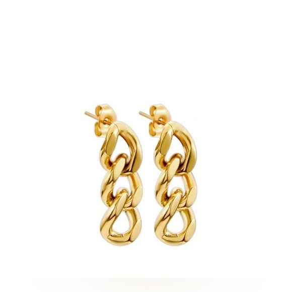 18k Gold Plated Small Cuban Link Chain Earrings - Picture 2 of 7